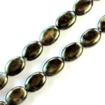 Czech Pressed Glass Bead - Flat Oval 12x9MM PATINA GREEN