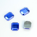 Plastic Flat Back Foiled Rose Cut Rhinestone - Cushion Octagon 12x10MM SAPPHIRE