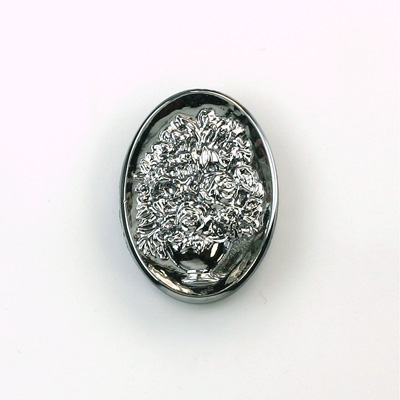 Glass Cameo Flowers in Vase Oval 25x18MM HEMATITE