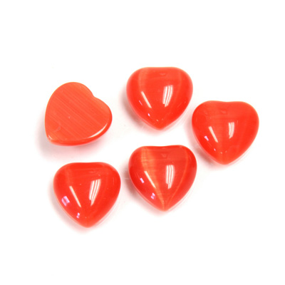 Fiber-Optic Flat Back Cabochon - Heart 10MM CAT'S EYE ORANGE