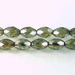 Czech Glass Fire Polish Bead - Oval 11x8MM LUMI COATED GREEN