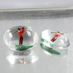 Glass Crystal Painting with Carved Intaglio Golfer Oval 18x13MM NATURAL on CRYSTAL