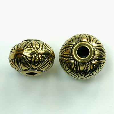Metalized Plastic Engraved Bead - Spacer 16x12MM ANT GOLD