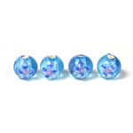 Czech Glass Lampwork Bead - Round 08MM Flower ON AQUA with SILVER FOIL