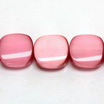 Fiber Optic Synthetic Cat's Eye Bead - Smooth Lentil Square Antique 15MM CAT'S EYE LT PINK