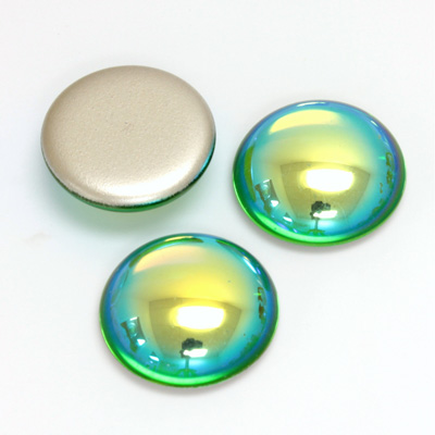 Glass Medium Dome Foiled Cabochon - Round 18MM PERIDOT AB