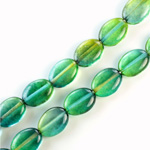 Czech Pressed Glass Bead - Flat Oval 12x9MM GREEN-YELLOW 69019