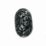 Plastic Engraved Bead - Oval 28x17MM JET on CRYSTAL