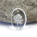 German Glass Engraved Intaglio Pendant - Rose Oval 18x13MM MATTE CRYSTAL