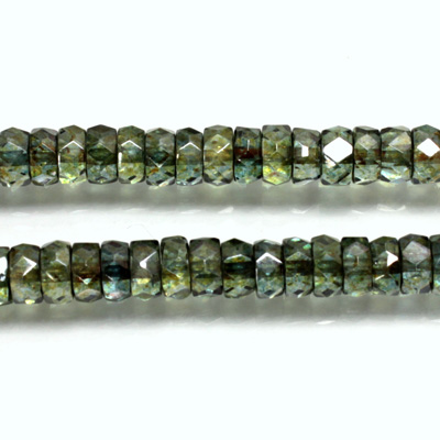 Czech Glass Fire Polished Bead - Rondelle 06x3MM LUMI COAT GREEN
