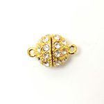 Magnetic Rhinestone Clasp - Round 12MM CRYSTAL SATIN GOLD