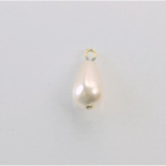 Czech Glass Pearl Bead with 1 Brass Loop - Pear 12x7MM WHITE