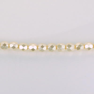 Czech Glass Pearl Faceted Fire Polish Bead - Round 03MM CREME 70414
