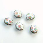 Pressed Glass Peacock Bead - Oval 10x8MM MATTE WHITE
