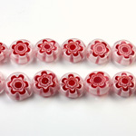 Glass Millefiori Bead - Flat Round 10x4MM WHITE RED (01)