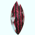 Plastic Flat Back Striped Rauten Rose - Navette 47x19MM DYED RED on BLACK