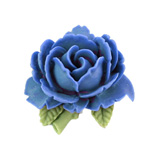 Plastic Carved No-Hole Flower - Rose 35MM MATTE Blue with Olive Leaves