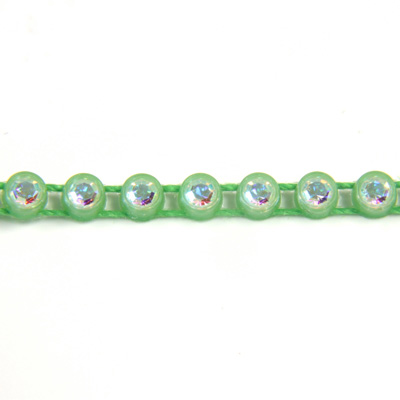Plastic Rhinestone Banding 1 Row PP17 (SS8) CRYSTAL AB-GRASS GREEN