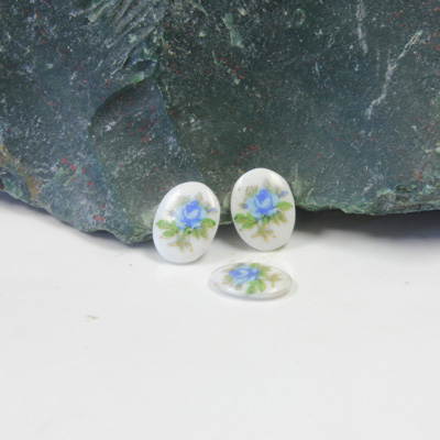 Japanese Glass Porcelain Decal Painting - Rose Oval 08x6MM BLUE ON CHALKWHITE