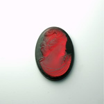 German Glass Cameo Woman Oval 25x18MM MATTE ROSE ON JET
