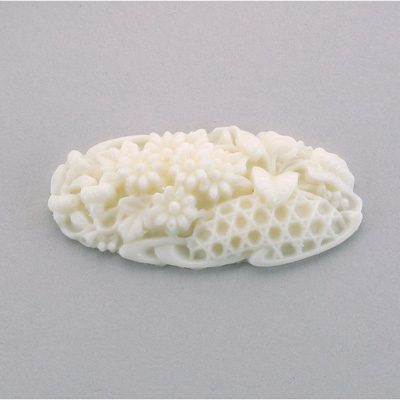 Plastic Carved Flower - Cluster Oval 43x20MM WHITE