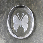 Glass Flat Back Reverse Carved Intaglio Back Butterfly Oval 40x30MM MATTE CRYSTAL on CRYSTAL