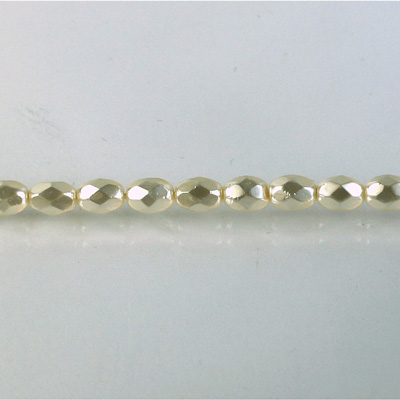 Czech Glass Pearl Faceted Fire Polish Bead - Oval 06x4MM CREME 70414