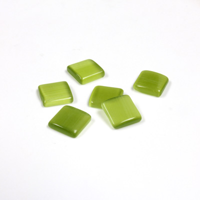 Fiber-Optic Flat Back Buff Top Straight Side Stone - Square 08x8MM CAT'S EYE OLIVENE