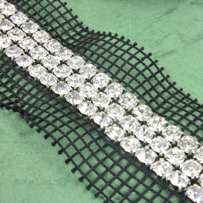 Rhinestone Banding with MC Chaton 3 Row with Net Two Edge - Round 19SS CRYSTAL-BLACK-SILVER