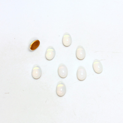 Glass Medium Dome Foiled Cabochon - Oval 06x4MM WHITE OPAL