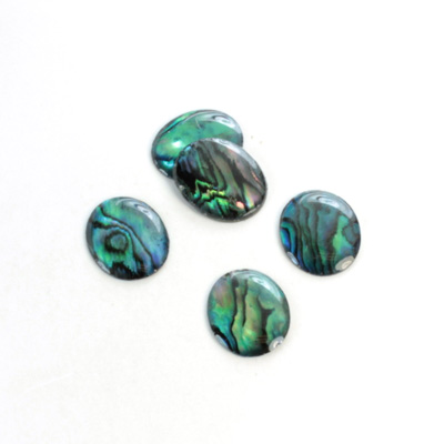 Shell Flat Back Epoxy Coated Buff Top Stone - Oval 12x10MM PAUA BLUE