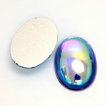 Glass Medium Dome Foiled Cabochon - Coated Oval 25x18MM LT SAPPHIRE AB