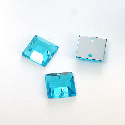 Plastic Flat Back 2-Hole Foiled Sew-On Stone - Square 12MM AQUA