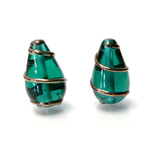 Czech Glass Lampwork Bead - Pear 20x12MM COPPER WRAP EMERALD