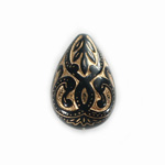 Plastic Engraved Bead - Pear 27x18MM GOLD on JET