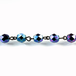 Linked Bead Chain Rosary Style with Glass Fire Polish Bead - Round 6MM IRIS BLUE-JET