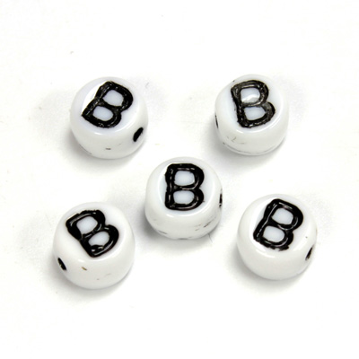 Czech Pressed Glass Engraved Bead - Alphabet 6MM BLACK ON WHITE