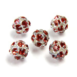 Czech Crystal Rhinestone Ball - 08MM RED ROSE-SILVER