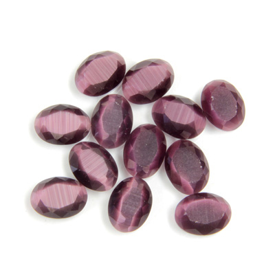 Fiber-Optic Flat Back Stone with Faceted Top and Table - Oval 08x6MM CAT'S EYE PURPLE