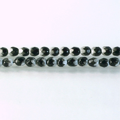 Czech Glass Fire Polish Bead - Round 04MM BLACK-WHITE 89094