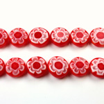Glass Millefiori Bead - Flat Round 10x4MM RED WHITE (21)