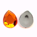 Plastic Flat Back Foiled Rose Cut Rhinestone - Pear 25x18MM TOPAZ