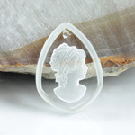 Preciosa Glass Engraved Pendant - Cut Top with Intaglio Back WOMAN'S Head - Shield 23x16MM MATTE CRYSTAL