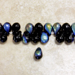 Czech Pressed Glass Pendant - Smooth Drop 9x6MM JET AB
