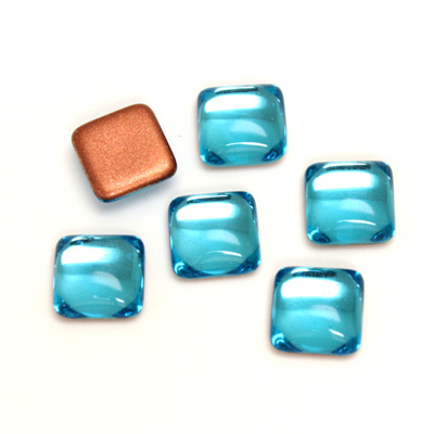 Glass Low Dome Foiled Cabochon - Square Antique 10x10MM AQUA