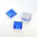 Plastic Flat Back 2-Hole Foiled Sew-On Stone - Square 12MM SAPPHIRE