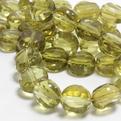 Chinese Cut Crystal Bead - Round Disc Side Drilled 08MM OLIVINE