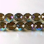 Czech Glass Fire Polish Bead - Round 10MM SMOKE TOPAZ AB