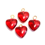 Plastic Pendant - Puff Heart with Brass Loop 11MM GARNET