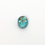 German Glass Flat Back Foiled Scarab with Gold Engraving - 10x8MM AQUA